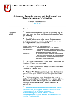 Änderungen Kabelnetzreglement und Gebührentarif zum
