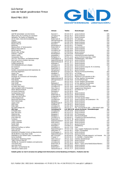GLD-Partner Liste der Rabatt gewährenden Firmen Stand März 2015
