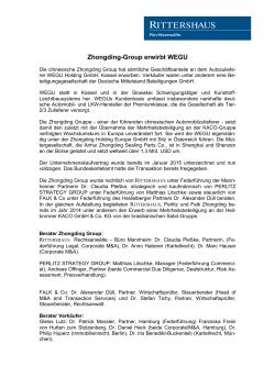 Pressemitteilung Zhongding-Group erwirbt WEGU