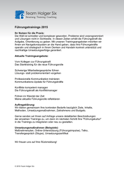 lesen... Führungstrainings 2015 Die Welt ist schneller und