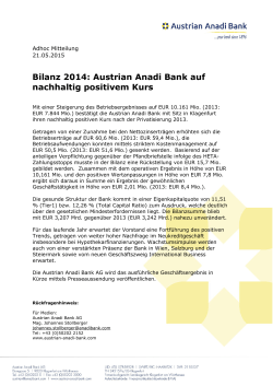DE | Bilanz 2014 Austrian Anadi Bank auf nachhaltig positivem Kurs