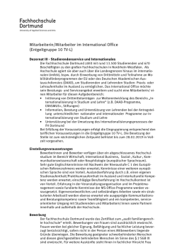 Mitarbeiterin/Mitarbeiter im International Office (Entgeltgruppe 10 TV