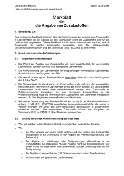 Merkblatt &uuml;ber die Angabe von Zusatzstoffen und bestimmten Zutaten
