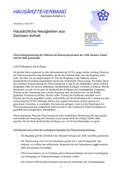 Haus&auml;rztliche Neuigkeiten aus Sachsen-Anhalt