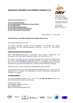 Infoschreiben DBV L&auml;nderpokal Juniorinnen Softball 2015