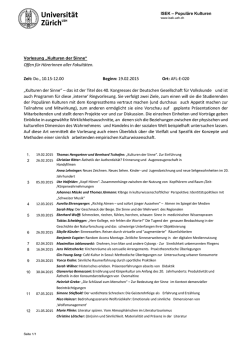 Programm Vorlesung - Kulturen der Sinne