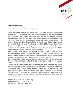 Pressemitteilung - 2. eureos Open Water Cup am 1. Juli 2015