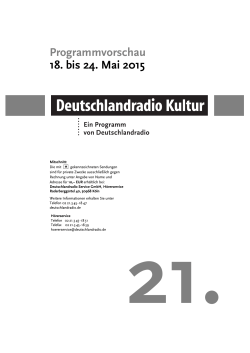 Programmvorschau 18. bis 24. Mai 2015