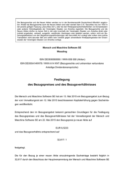 Festlegung des Bezugspreises und des Bezugsverh&auml;ltnisses
