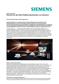 Red Dot für den EQ.6 Kaffeevollautomaten von Siemens