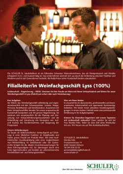 Filialleiter/in Weinfachgeschäft Lyss (100%)