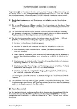 HAUPTSATZUNG DER GEMEINDE EDERM&Uuml;NDE Aufgrund des