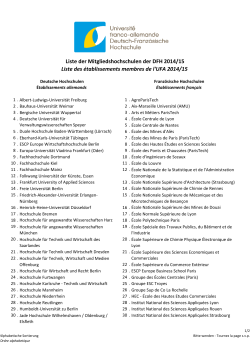 Liste der Mitgliedshochschulen der DFH 2014/15 Liste des