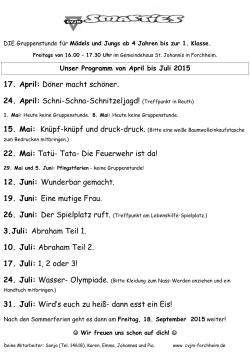 Programm April bis Juli 2015
