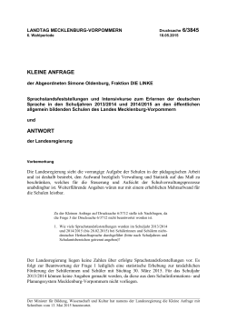 KLEINE ANFRAGE ANTWORT - Landtag Mecklenburg Vorpommern