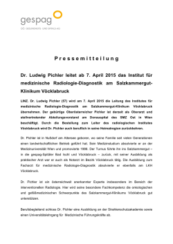 Dr. Ludwig Pichler leitet ab 7. April 2015 das Institut f&uuml;r
