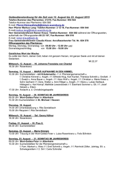 Gottesdienstplan f&uuml;r die aktuelle Woche (&Auml;nderungen vorbehalten)