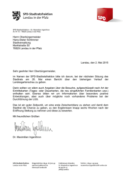 Herrn Oberb&uuml;rgermeister Hans-Dieter Schlimmer Stadtverwaltung