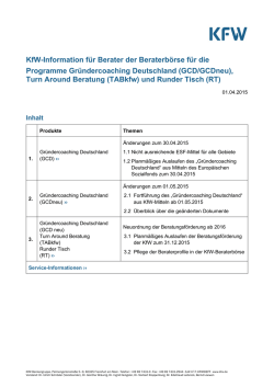KfW-Information fuer Berater der Beraterboerse vom 31/03/2015