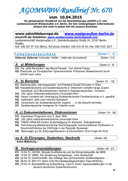 Rundbrief 670 - Westpreußen Landesgruppe Berlin Bildungswerk
