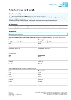 Meldeformulare f&uuml;r Betriebe - Kantonales Labor Z&uuml;rich (KLZH)