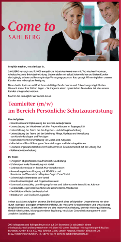 Teamleiter (m/w) - SAHLBERG GmbH & Co. KG