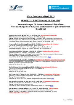 Übersicht der Veranstaltungen zur World Continence Week 2015