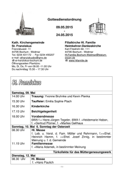 Gottesdienstordnung 09.05.2015 - 24.05.2015