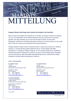 Hengeler Mueller ber&auml;t Bayer beim Verkauf des Diabetes Care
