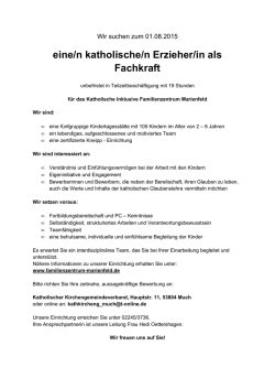 eine/n katholische/n Erzieher/in als Fachkraft
