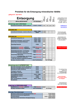Preisliste Entsorgung