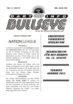 ERGEBNISSE VIERZEHNTE SPIELRUNDE Meldeschluss für den
