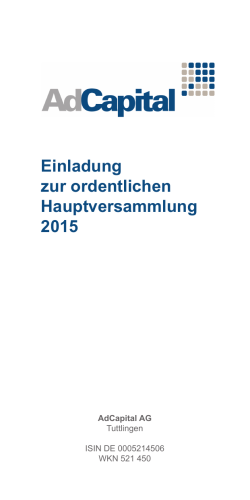 Einladung zur ordentlichen Hauptversammlung 2015