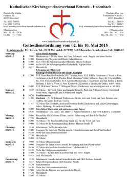 Gottesdienstordnung vom 02. bis 10. Mai 2015