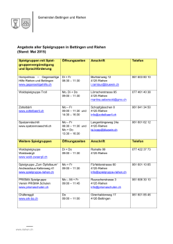 Angebote aller Spielgruppen in Bettingen und Riehen (Stand: Mai