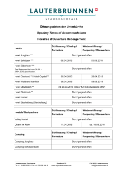 Öffnungsdaten der Unterkünfte Opening Times of Accommodations