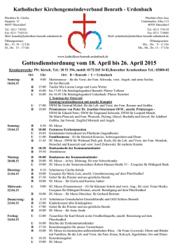 Gottesdienstordnung vom 18. April bis 26. April 2015