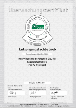Henry Degenkolbe GmbH & Cie. KG Lagerplatzstra&szlig;e 6 70372