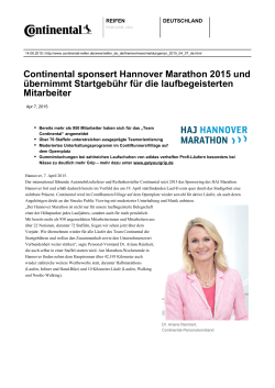 Continental sponsert Hannover Marathon 2015 und übernimmt