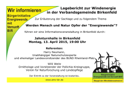 Lagebericht zur Windenergie in der Verbandsgemeinde Birkenfeld