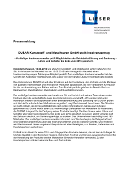 DUSAR Kunststoff- und Metallwaren GmbH stellt Insolvenzantrag