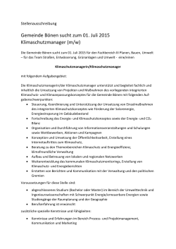 Gemeinde Bönen sucht zum 01. Juli 2015 Klimaschutzmanager (m/w)