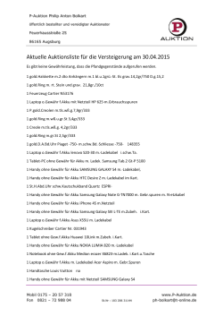 Aktuelle Auktionsliste für die Versteigerung am 30.04.2015 - P