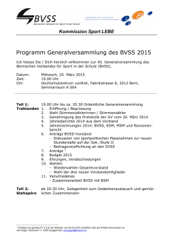 Programm Generalversammlung des BVSS 2015