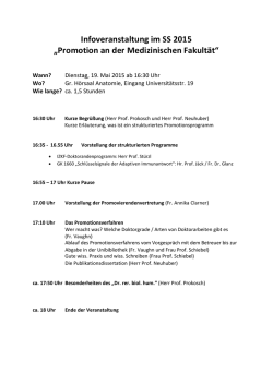 Infoveranstaltung im SS 2015 &bdquo;Promotion an der Medizinischen