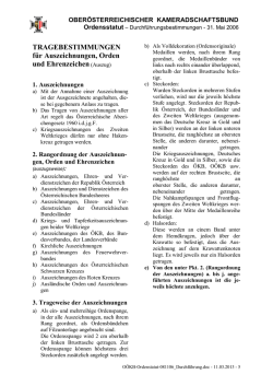 TRAGEBESTIMMUNGEN f&uuml;r Auszeichnungen, Orden und