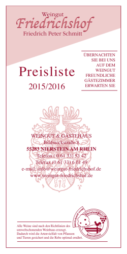 Preisliste 2015/2016 - Weingut & Gästehaus Friedrichshof
