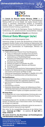 Clinical Data Manager (m/w) - Universitätsklinikum Würzburg