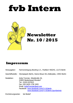 NEWSLETTER 10 / 2015 vom FVB