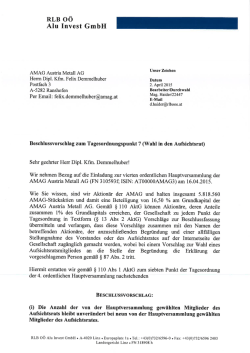 HV-Beschlussvorschl&auml;ge der RLB O&Ouml; Alu Invest GmbH